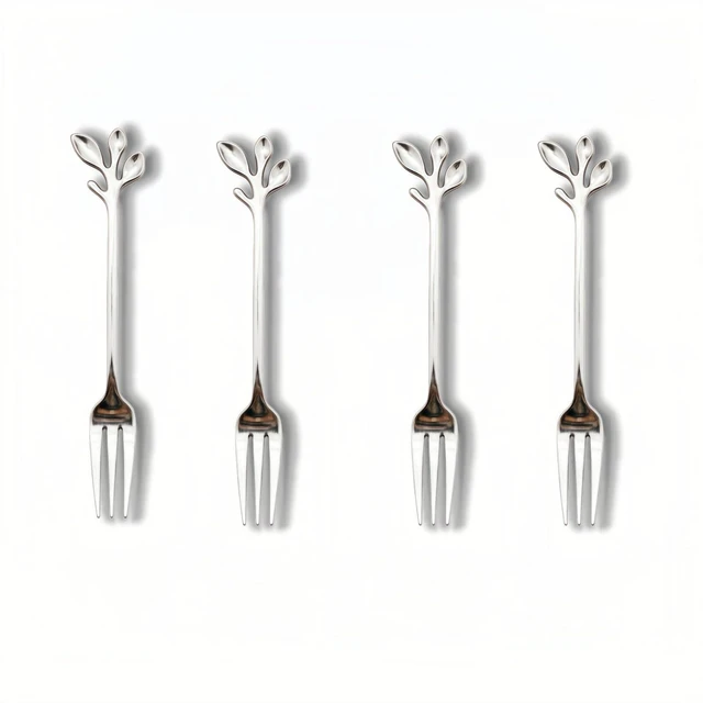 Main image of 4-Piece Silver Mini Leaf Dessert Forks Set - 4.7" Elegant Stainless Steel Fruit, Appetizer, Cake & Salad Forks, Kitchen Accessory Wedding Party - Perfect for Cocktail Parties & Home Use