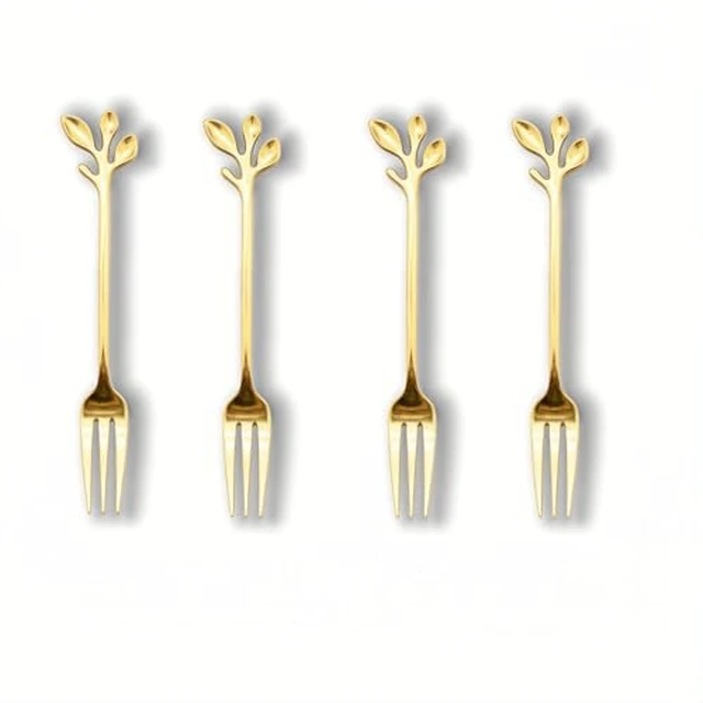 Alt view image 3 of 3 - 4-Piece Silver Mini Leaf Dessert Forks Set - 4.7" Elegant Stainless Steel Fruit, Appetizer, Cake & Salad Forks, Kitchen Accessory Wedding Party - Perfect for Cocktail Parties & Home Use