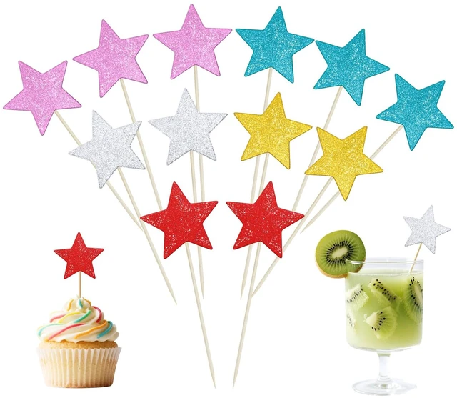 Main image of ONLYKXY 30pcs Glitter Star Cake Cupcake Toppers Toothpick Flag Cute Food Appetizer Decor Funny Stick Picks DIY Marker Tag Sign for Theme Party Bride Shower Birthday Wedding (Mixed-color)