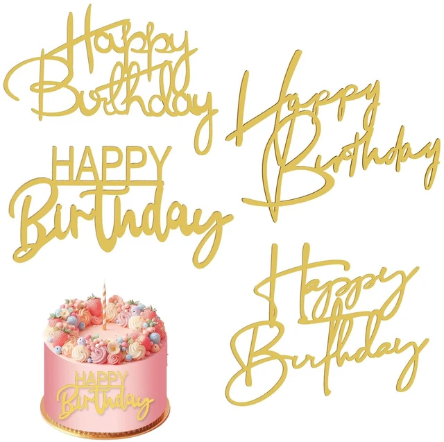 Main image of 4 Pcs Happy Birthday Cake Toppers - 4 Styles Acrylic Gold Double-Sided Glitter Letters Cake Decorations for Photo Supply