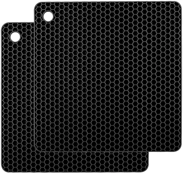 Main image of Silicone Non-Slip, Heat Resistant & Water-Trapping Trivet Mats for Hot Pots & Pans & Dishes & Cookware, Multipurpose Kitchen Table Coaster, 7.1 Inch, 2 Pcs, Black