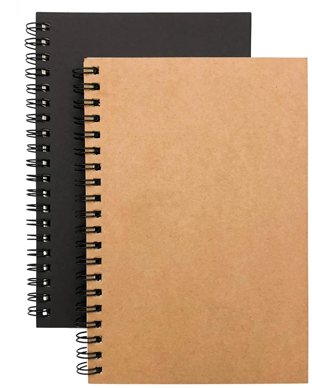 Main image of Soft Cover Spiral Notebook Journal 2-Pack, Blank Sketch Book Pad, Wirebound Memo Notepads Diary Notebook Planner with Unlined Paper, 100 Pages/ 50 Sheets, 7Inchx 4.75Inch (Brown and Black)