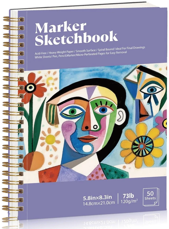 Main image of 5.8 × 8.3 in Marker Paper Sketchbook, Spiral Bound Acid-Free Paper