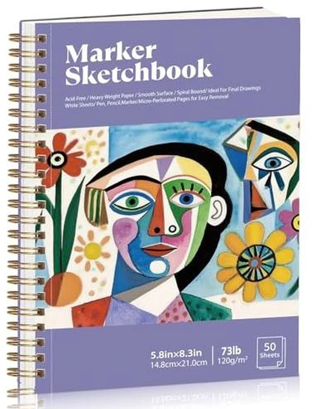Alt view image 2 of 2 - 5.8 × 8.3 in Marker Paper Sketchbook, Spiral Bound Acid-Free Paper