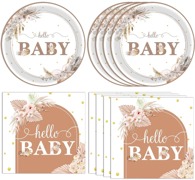 Main image of 40 PCS Boho Baby Shower Decorations Bohemian Theme Disposable Tableware Set Gender Neutral Baby Shower Decorations Baby Paper Plates Napkins for Girl Boy