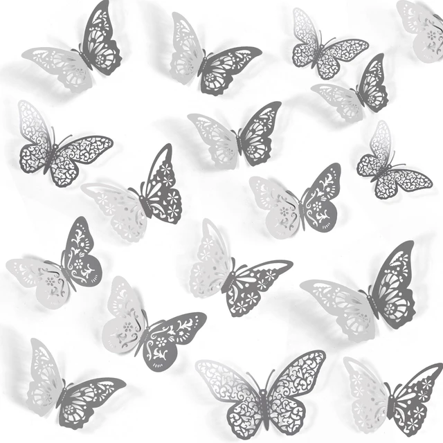 Main image of 48 Pcs Silver Butterfly Decorations, 4 Styles 3 Sizes