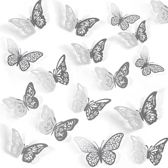Alt view image 2 of 6 - 48 Pcs Silver Butterfly Decorations, 4 Styles 3 Sizes