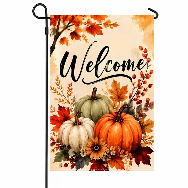 Main image of Fall Decor - Fall Pumpkin Welcome Garden Flag | Thanksgiving Decorations