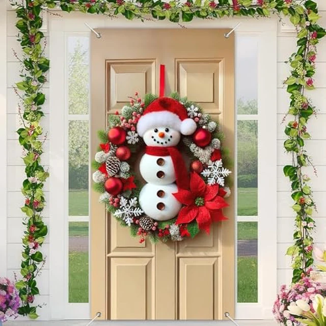 Alt view image 2 of 6 - BlissYard Christmas Door Cover Snowman Pinecone 35x71 Inch Polyester