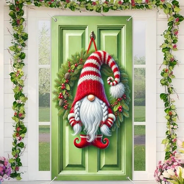 Alt view image 3 of 6 - BlissYard Christmas Door Cover Snowman Pinecone 35x71 Inch Polyester