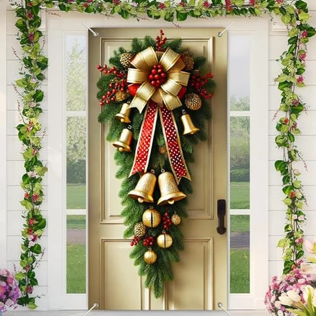 Alt view image 5 of 6 - BlissYard Christmas Door Cover Snowman Pinecone 35x71 Inch Polyester