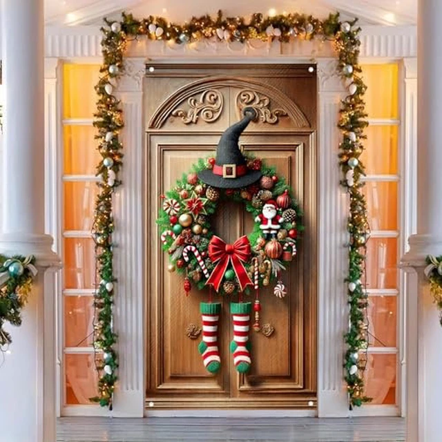 Alt view image 6 of 6 - BlissYard Christmas Door Cover Snowman Pinecone 35x71 Inch Polyester
