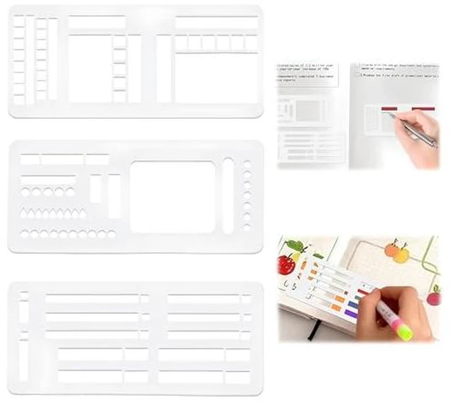 Alt view image 2 of 3 - 3 Pack Handmade Flexible Record Template,Planner Stencil Set for DIY Craft