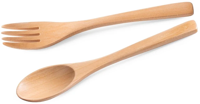Main image of Wooden Spoon and Fork Set for Eating, 2-Piece, 6.3 Inch, Schima Wood | Smooth, lightweight utensils suit rice, soup, noodles and desserts; reusable for everyday meals, picnics and camping.