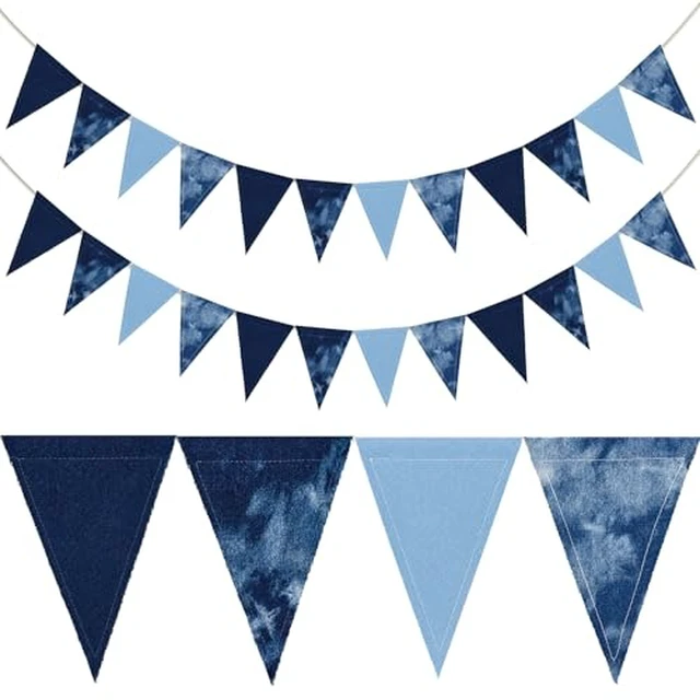Alt view image 2 of 2 - 2PCS Denim Banner Blue Jean Baby Shower Decorations Blue Jean Theme Fabric Bunting Garland Streamer Bachelorette Party Decoration for Baby Shower Wedding Festival Cowboy Western Party Decor (Triangle)
