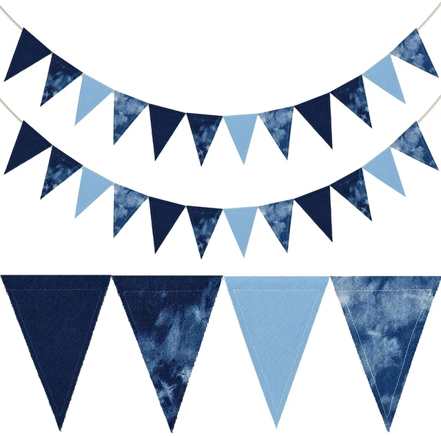 Main image of 2PCS Denim Banner Blue Jean Baby Shower Decorations Blue Jean Theme Fabric Bunting Garland Streamer Bachelorette Party Decoration for Baby Shower Wedding Festival Cowboy Western Party Decor (Triangle)