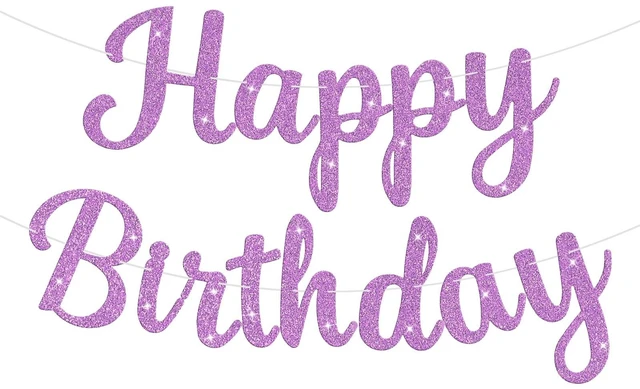 Main image of Glitter Happy Birthday Banner Sign Birthday Garland Wall Door Banners Flag for Women Men Boys Girls Party Backdrop Decorations Light Purple