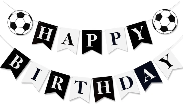 Main image of Soccer Happy Birthday Banner Black White, Personalized Letters Name Banner Sign, Birthday Garland Wall Door Banners Flag for Boys Girls Party Backdrop Decorations