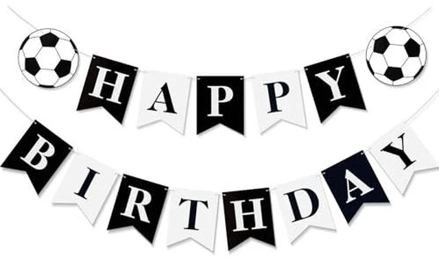 Alt view image 2 of 2 - Soccer Happy Birthday Banner Black White, Personalized Letters Name Banner Sign, Birthday Garland Wall Door Banners Flag for Boys Girls Party Backdrop Decorations