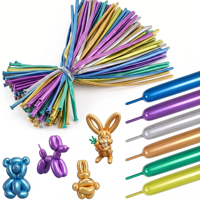 Main image of 260 Balloons Thick Latex Long Skinny for Animal Arch Tying 100PCS Multi Kit | 20% Thicker, Metallic Finish, Burst Resistant, Twisting Modeling, Clown Parties, Weddings, Beginner Friendly, Easy Shape,