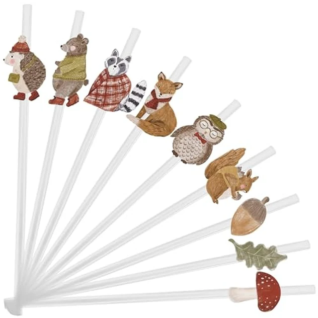 Alt view image 2 of 2 - Cheerland Woodland Animal Straws Winter Forest Creatures Woodland Theme Decor Forest Party Disposable Drinking Straw for Kids Birthday Nature Classroom Thanksgiving Picnic Baby Shower Favors 36pcs