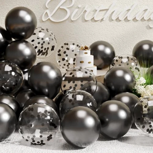 Alt view image 3 of 6 - SUWEN Silver Metallic and Confetti Balloons Set 47PCS Latex Helium