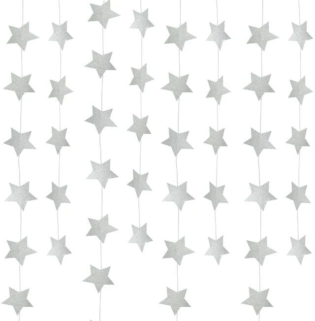 Main image of Double-Sided Glitter Star Garlands Banner Decor, Glitter Silver 2.75x158 in | tar Garland, Christmas Garlands, for Hanging Stars Streamers, Party Decorations, Wedding, Birthday