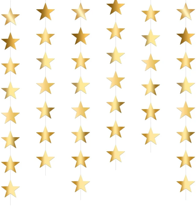 Main image of Glitter Gold Star Garland, 5PCS Double Side Star Hanging Bunting Banner Backdrop Stars Twinkle Backdrop Graduation Decorations for Birthday Baby Shower Wedding Kids Room Graduation Decor