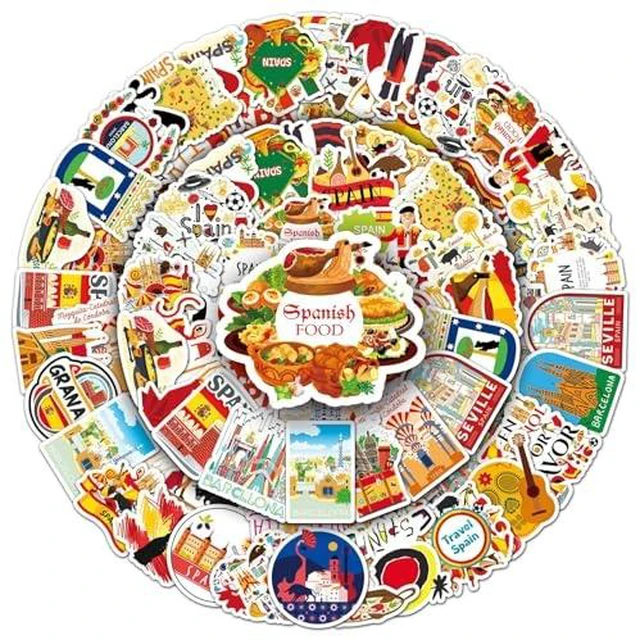Alt view image 2 of 6 - 50 Pcs Spain Stickers, Flamenco & Bullfighting Cultural Element Decorative Stickers, Easy to Tear & Stick for Scrapbooking, Gift Wrapping, Stationery Decoration(Spain)