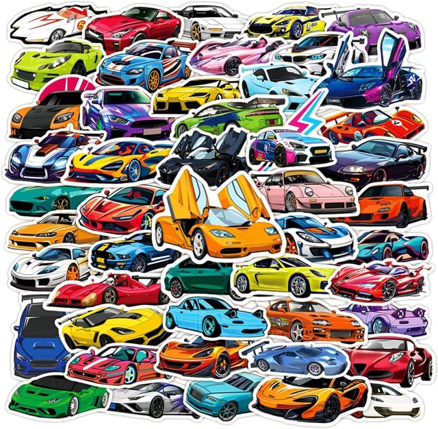 Main image of 50PCS Super Car Stickers for Kids Teen, Racing Car Sticker, Color Waterproof Sports Car Decals, Cool Stickers Suitable for Water Bottles, Laptops, Skateboard,Helmet