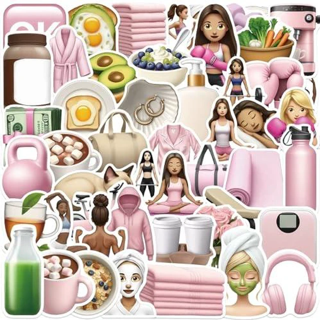 Alt view image 6 of 6 - 50PCS Clean Girl Aesthetic Stickers Self Care Matcha Decals,Waterproof Vinyl Stickers for Water Bottles Laptop Luggage Phone(Clean Girl)