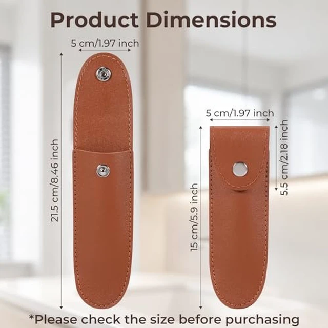 Alt view image 3 of 7 - Safety Razor Travel Case, 5.9 Inches PVC Faux Leather Razor Cover Sleeve with Snap Fastener, Portable Manual Shaver Holder Protector for Most Men Straight Shaver - Brown