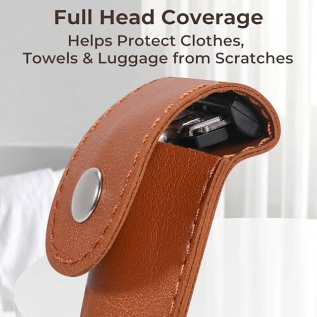 Alt view image 7 of 7 - Safety Razor Travel Case, 5.9 Inches PVC Faux Leather Razor Cover Sleeve with Snap Fastener, Portable Manual Shaver Holder Protector for Most Men Straight Shaver - Brown