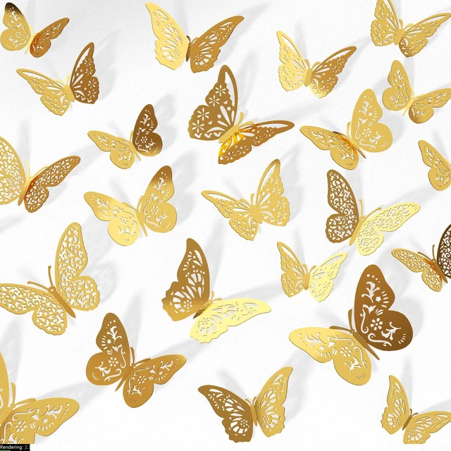 Main image of Crosize 48 Pcs Gold 3D Butterfly Decorations, 4 Styles 3 Sizes, Butterfly Wall Decor, Party Decorations, Butterflies for Crafts, Bouquet, Cake Decorating, Flower Arrangements, Room Decor