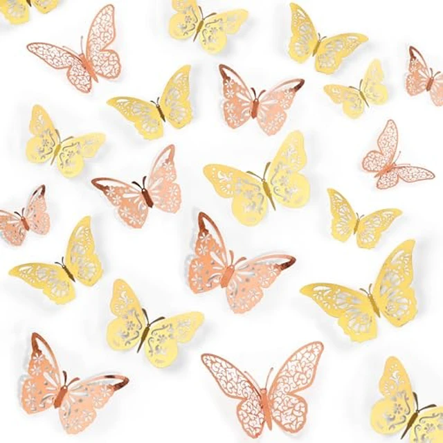 Alt view image 4 of 6 - Crosize 48 Pcs Gold 3D Butterfly Decorations, 4 Styles 3 Sizes, Butterfly Wall Decor, Party Decorations, Butterflies for Crafts, Bouquet, Cake Decorating, Flower Arrangements, Room Decor