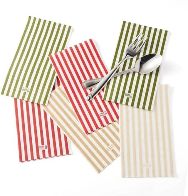 Alt view image 5 of 5 - Napkins Set, 100 Piece Cotton Collection, Red Green Gold Mistletoe Pattern Reusable Cloth Table Dinner Napkins, Elegant Party Tableware for Kitchen Dining Room Celebration or Gift