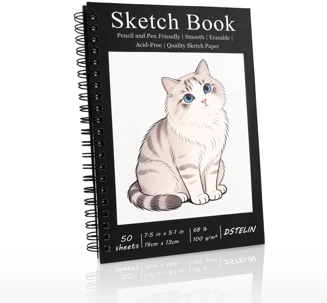 Main image of 1 Pack Spiral Bound Sketchbooks (100 GSM Sketch Paper), 50 Sheets per Pack, 7.5" x 5.1" Sketchbook with Black Hard Cover for Painting, Drawing and Sketching