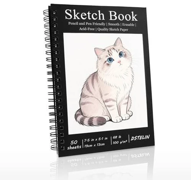 Alt view image 2 of 2 - 1 Pack Spiral Bound Sketchbooks (100 GSM Sketch Paper), 50 Sheets per Pack, 7.5" x 5.1" Sketchbook with Black Hard Cover for Painting, Drawing and Sketching