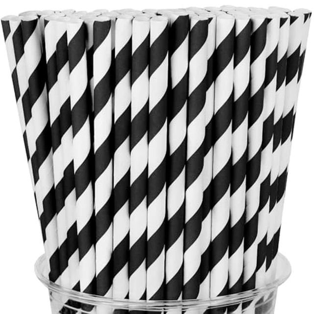 Alt view image 3 of 6 - 100 Packs Pink Biodegradable Striped Paper Straws, Disposable Drinking Straws for Birthday Carnival Summer Pool Party Wedding Baby Shower Halloween Christmas Party Decoration Supplies