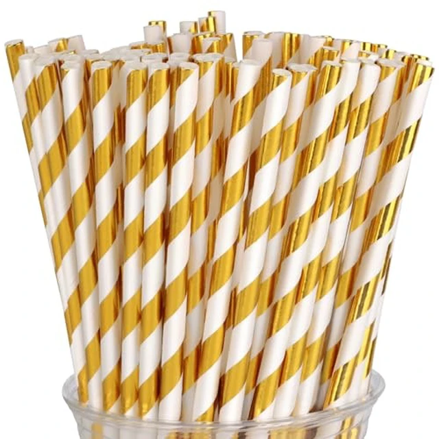 Alt view image 5 of 6 - 100 Packs Pink Biodegradable Striped Paper Straws, Disposable Drinking Straws for Birthday Carnival Summer Pool Party Wedding Baby Shower Halloween Christmas Party Decoration Supplies