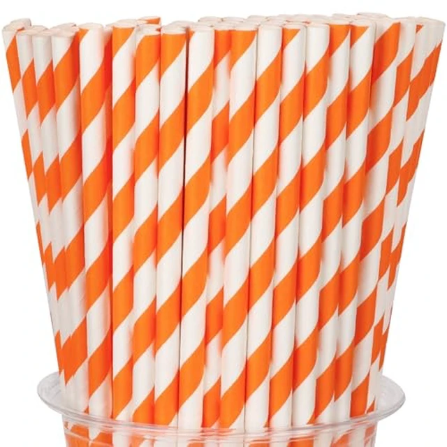 Alt view image 6 of 6 - 100 Packs Pink Biodegradable Striped Paper Straws, Disposable Drinking Straws for Birthday Carnival Summer Pool Party Wedding Baby Shower Halloween Christmas Party Decoration Supplies