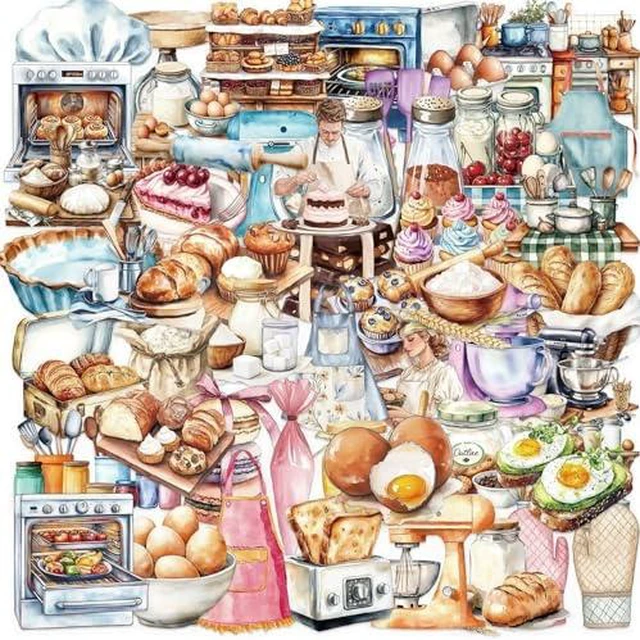 Alt view image 2 of 6 - 50Pcs Funny Baking Stickers,Transparent Realistic Bakery PET Waterproof Sticker for Laptop,Stationery,Scrapbooking,Water Bottles,Phone Case,Bakery Themed Party Decorations Food Junkie(Baking)