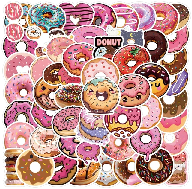 Main image of 55Pcs Cute Cartoon Donut Stickers, Waterproof Vinyl, Cartoon Style, Decorative Laptop Decals, Indoor Use, Food Theme, Water Cup, ScrapbookSkateboarding (Colourful-Y1)