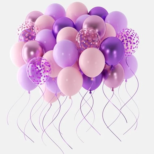 Alt view image 2 of 6 - 60 Pieces Pink Purple Balloons, 12 Inches Metallic Light Purple Balloon Confetti Balloons for Birthday, Wedding, Unisex Adults & Children Party Decorations
