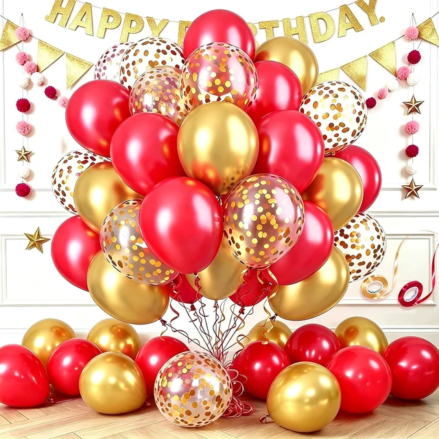 Main image of 68pcs Red Gold Balloons Kit, Matte Metallic Confetti Latex Balloons with Ribbons, Red Gold Party Decorations, Balloon Arch Kit for Christmas New Year Valentine's Birthday Wedding