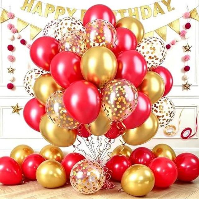 Alt view image 2 of 6 - 68pcs Red Gold Balloons Kit, Matte Metallic Confetti Latex Balloons with Ribbons, Red Gold Party Decorations, Balloon Arch Kit for Christmas New Year Valentine's Birthday Wedding