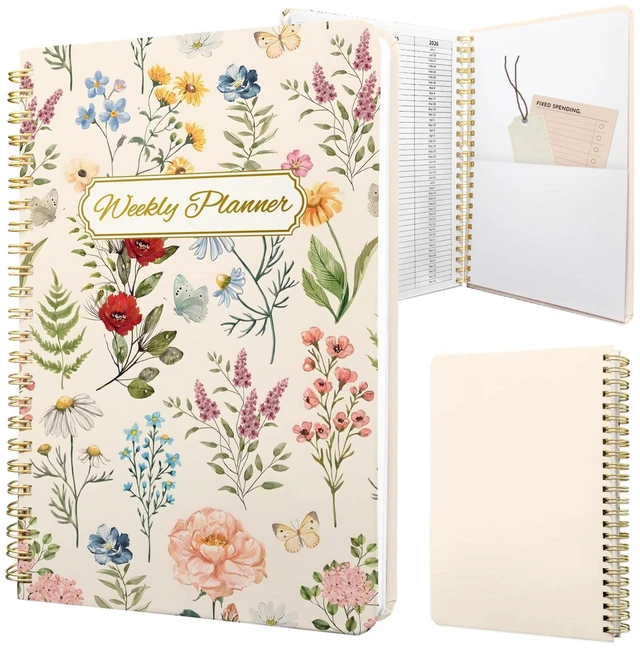 Main image of Weekly Planner Undated - 52 Weeks To Do List Notebook A5 for Work: Weekly Task, Habit Tracker Journal, Goal Setting, Agenda Sprial Bound Organizer Book Women Cute Stylish Design, Floral
