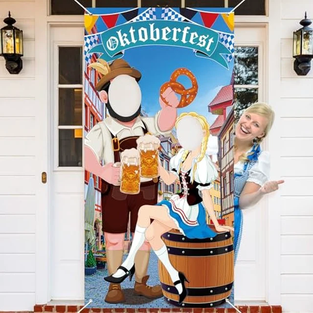 Alt view image 2 of 5 - Oktoberfest Decorations Party Photo Prop Backdrop Banner Large Photo Door Banner for Octoberfest German Themed Party Decorations Couple Photo Booth Background Women 6 x 3 ft