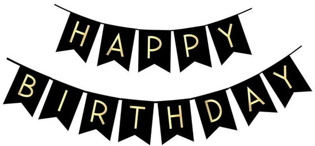 Main image of Fecedy Black Happy Birthday Bunting Banner with Shiny Gold Letters Pre-Strung No DIY for Birthday Party Decorations (Black)