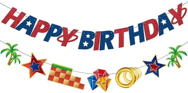 Main image of GZDUCK Hedgehog Birthday Banner- Glitter Hedgehog Happy Birthday Banner, Hedgehog Birthday Decorations for Boys, Cartoon Themed Happy Birthday Sign for Boys 1st 2nd 3rd Birthday Party Baby Shower